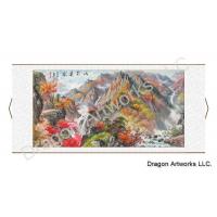 Early Fall Season Landscape Painting of Mountain Waterfall