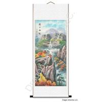Landscape Painting of a Waterfall High in the Mountains