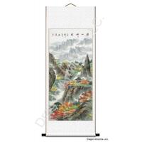 Chinese Landscape Painting of Bridge in Mountains