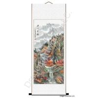 Chinese Landscape Painting of Rugged Fall Mountain Waterfall